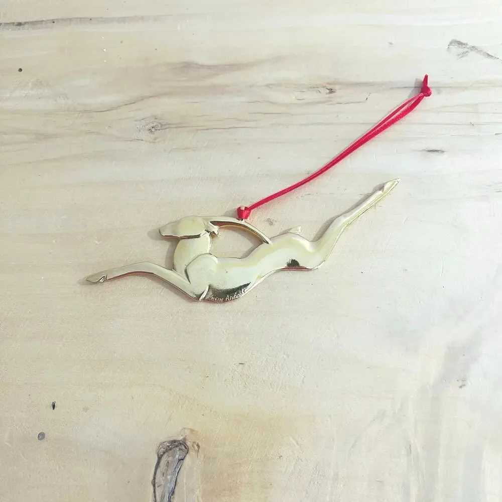 Vtg SUSAN ADAMS Brass Reindeer Christmas Ornament Signed Mid-Century Art Deco